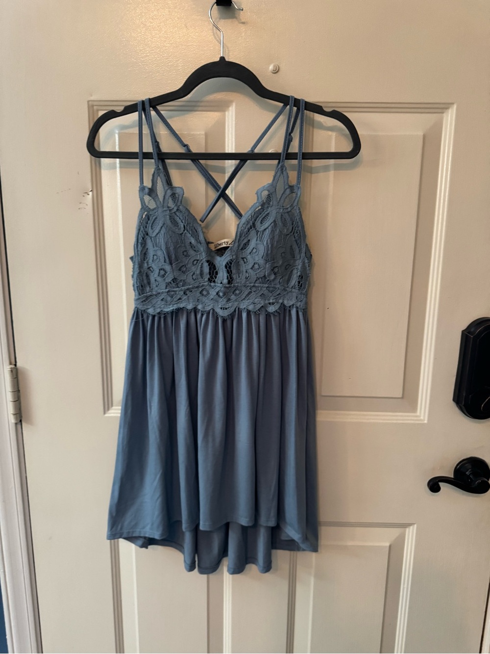Liberty Love Dusty Blue Lace-Trim Mini Dress